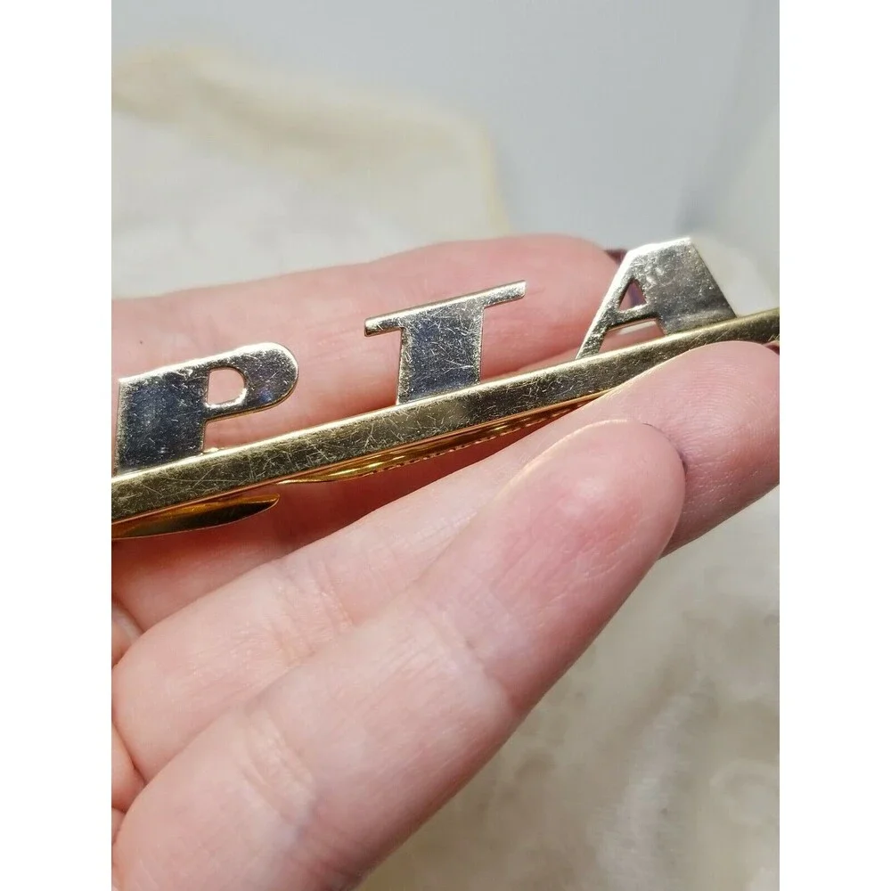 Hickock Tie Clip PTA Gold Tone Letters Long Tie Bar Signed USA Vintage